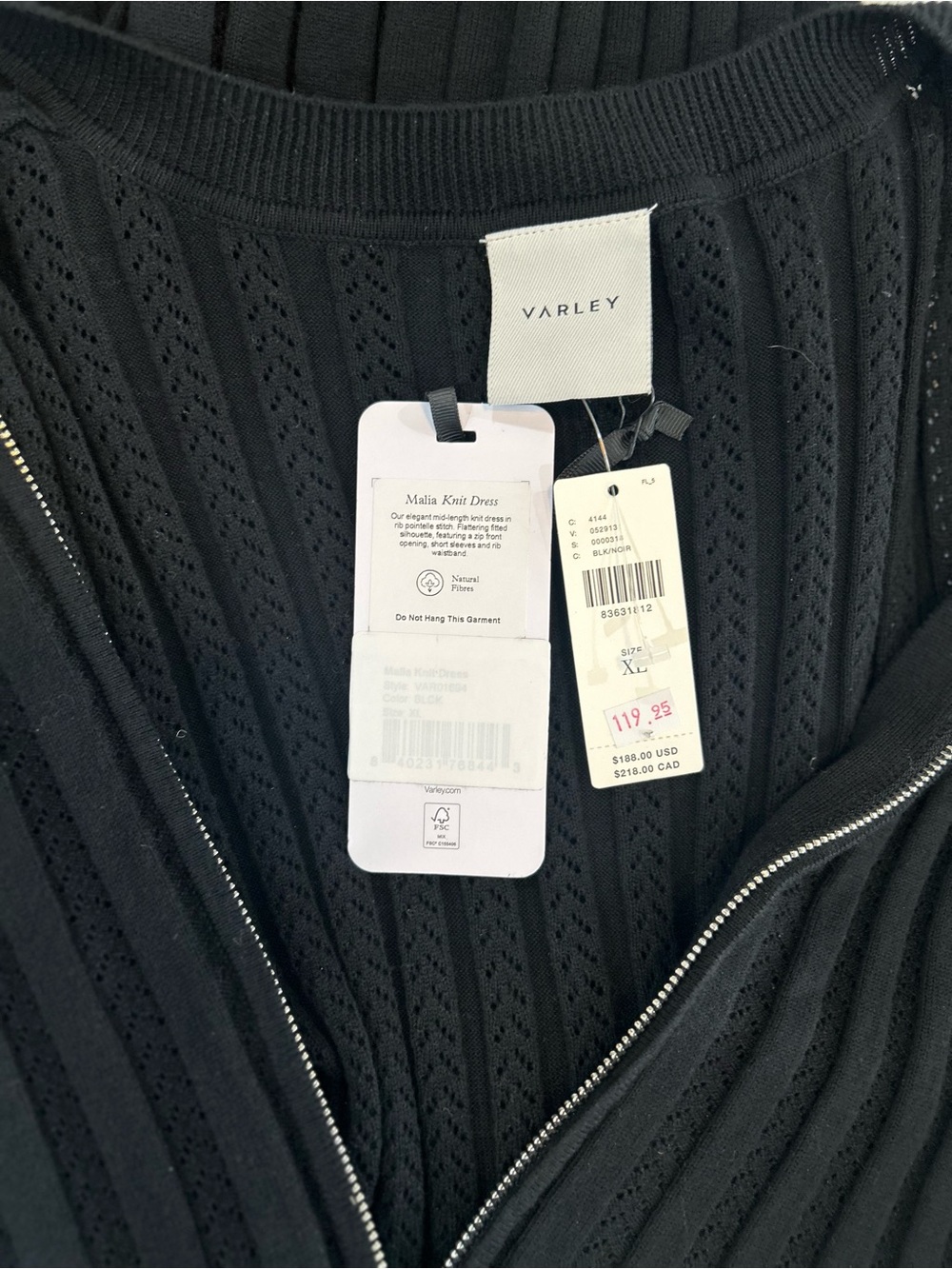 Varley by Anthropologie Black Zip-Front Midi Knit Dress, Size XL - Picture 11 of 11